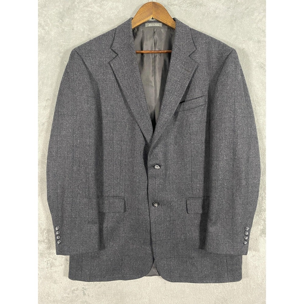 Oscar de la Renta Blazer Mens 44 Long Gray Lambswool Windowpane 2 Button Classic